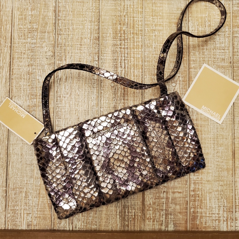Michael Kors Daria Silver Embossed Leather Clutch